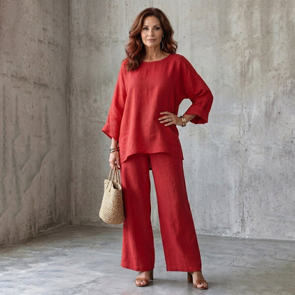 🌿Conjunto de 2 peças casual para mulher, em mistura de linho