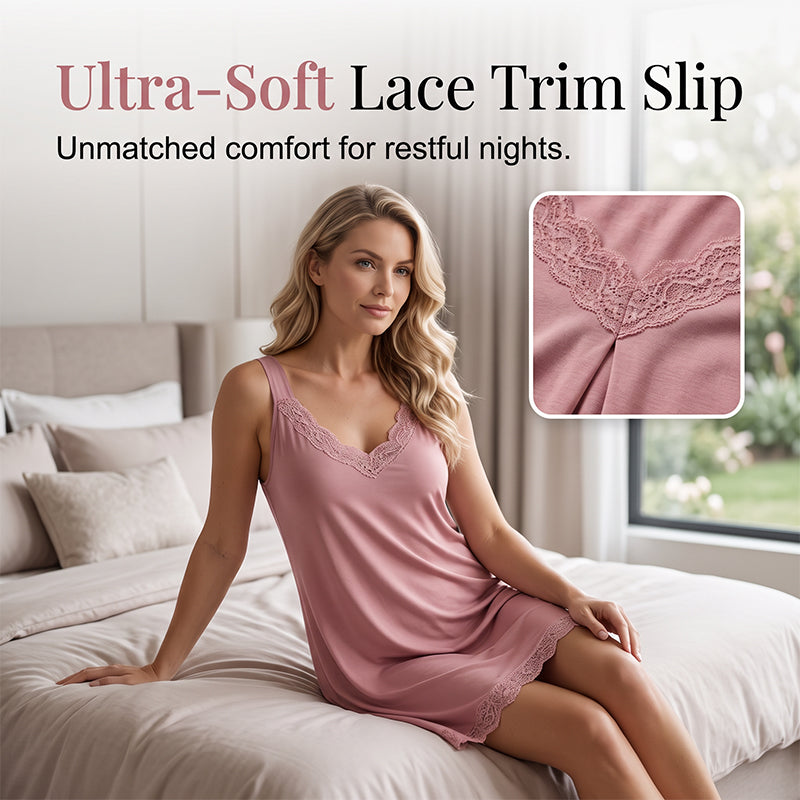 ✨👗Camisola de dormir feminina com decote em V em renda, de corte largo, em modal