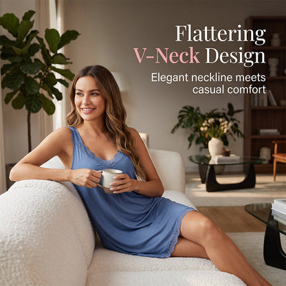 ✨👗Camisola de dormir feminina com decote em V em renda, de corte largo, em modal