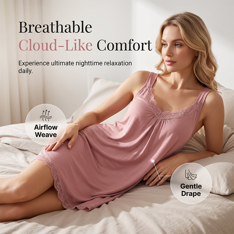 ✨👗Camisola de dormir feminina com decote em V em renda, de corte largo, em modal