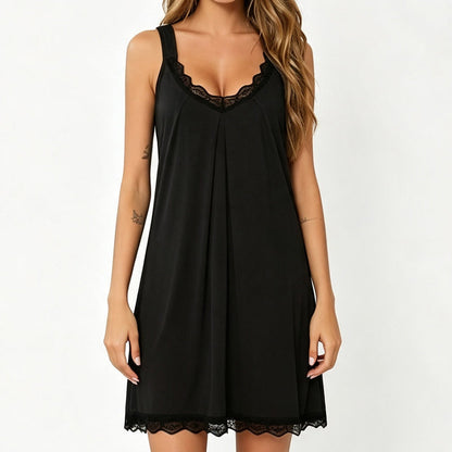 ✨👗Camisola de dormir feminina com decote em V em renda, de corte largo, em modal