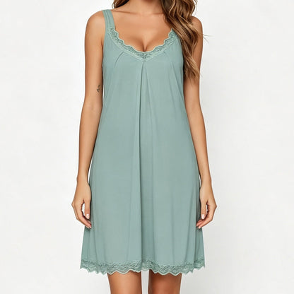 ✨👗Camisola de dormir feminina com decote em V em renda, de corte largo, em modal