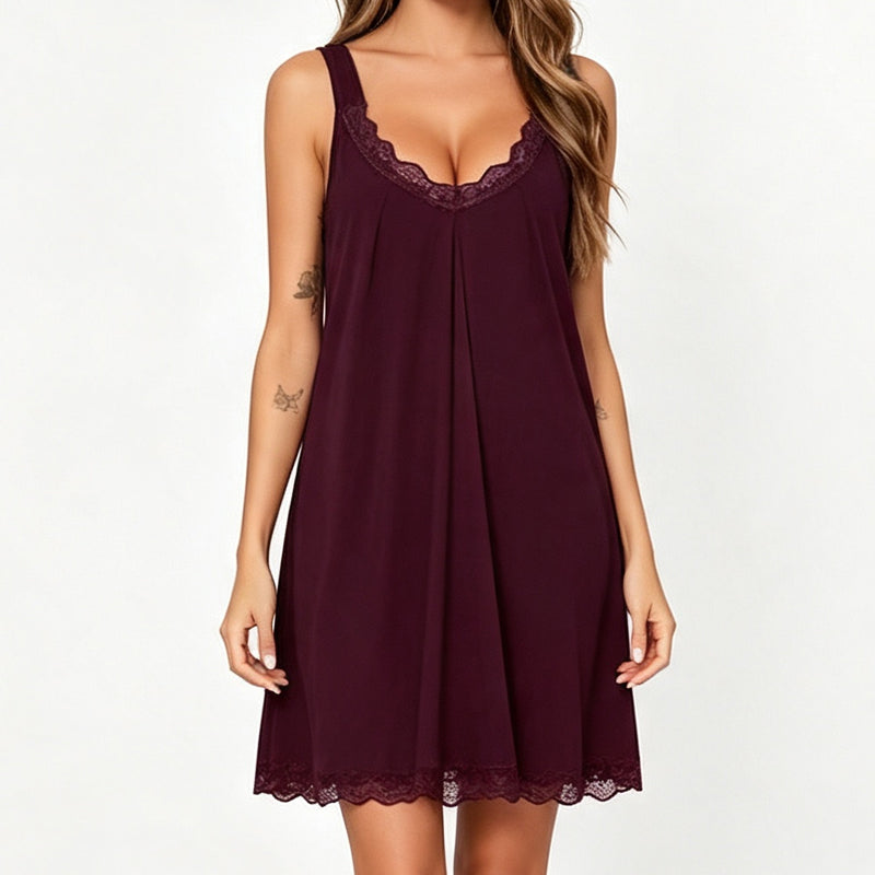 ✨👗Camisola de dormir feminina com decote em V em renda, de corte largo, em modal