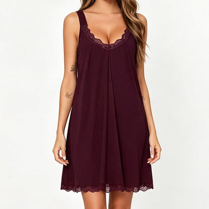 ✨👗Camisola de dormir feminina com decote em V em renda, de corte largo, em modal