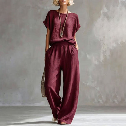 ✨Conjunto de top de manga curta e calças largas para mulher