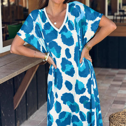 🐆👗Vestido casual feminino com decote em V e padrão de leopardo