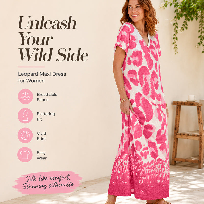 🐆👗Vestido casual feminino com decote em V e padrão de leopardo