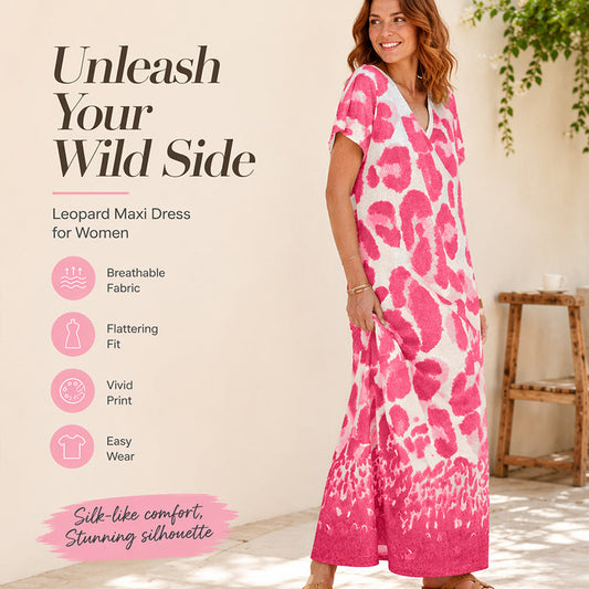 🐆👗Vestido casual feminino com decote em V e padrão de leopardo