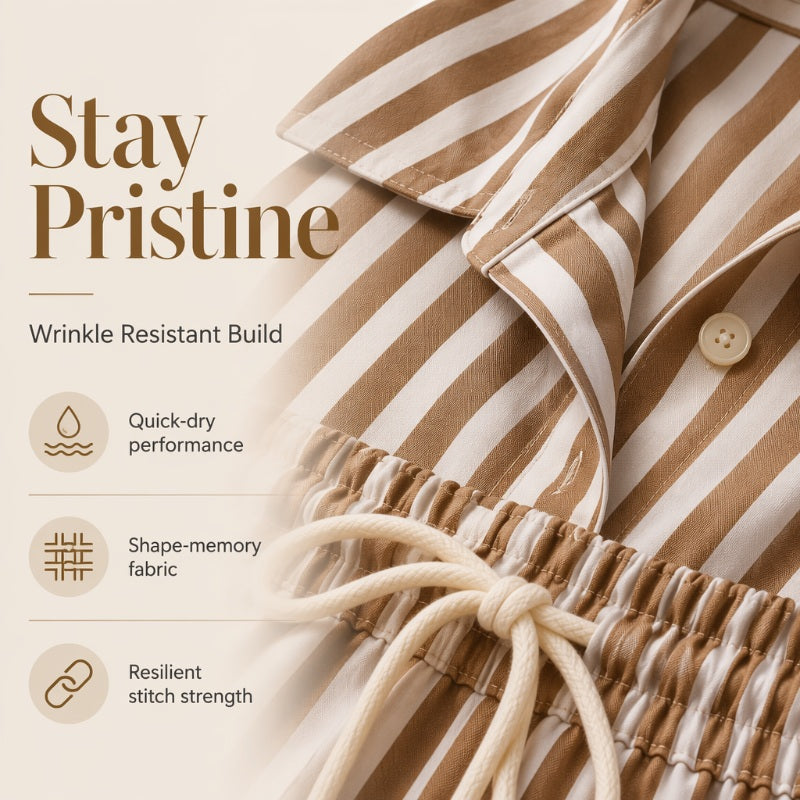 ✨Conjunto casual de duas peças às riscas para mulher