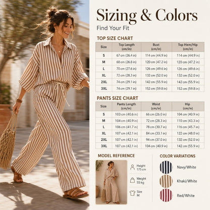 ✨Conjunto casual de duas peças às riscas para mulher