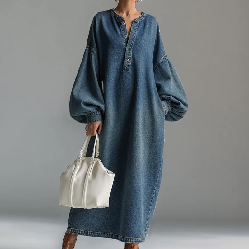 ✨👗Vestido maxi de ganga com mangas largas para mulher