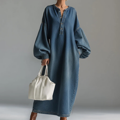 ✨👗Vestido maxi de ganga com mangas largas para mulher