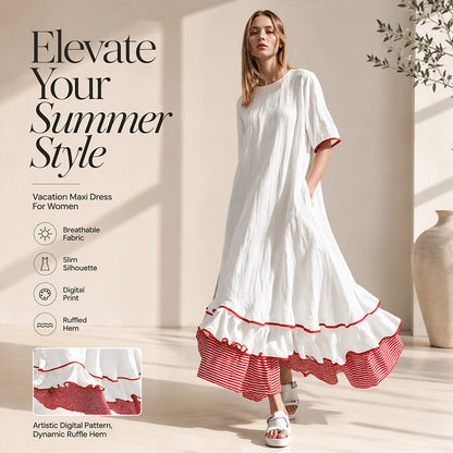 ✨👗Vestido maxi de verão com folhos em camadas para mulher