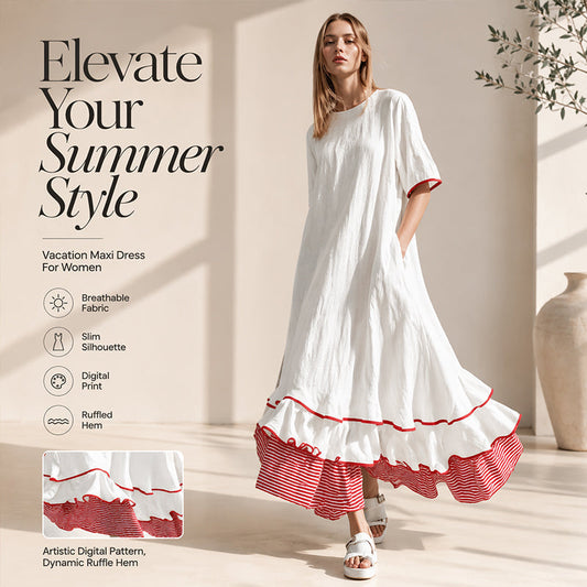 ✨👗Vestido maxi de verão com folhos em camadas para mulher