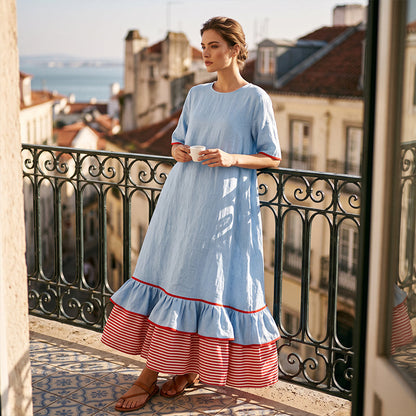 ✨👗Vestido maxi de verão com folhos em camadas para mulher
