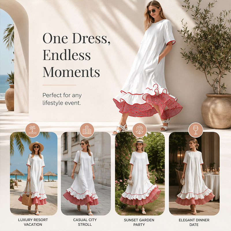 ✨👗Vestido maxi de verão com folhos em camadas para mulher