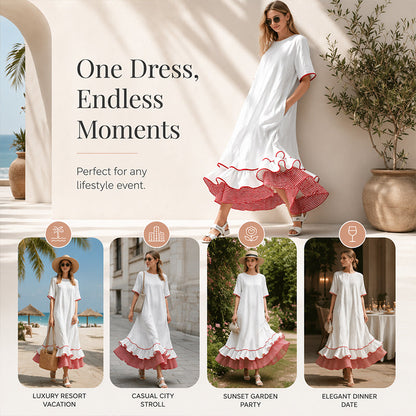 ✨👗Vestido maxi de verão com folhos em camadas para mulher