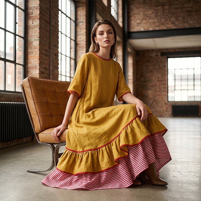 ✨👗Vestido maxi de verão com folhos em camadas para mulher