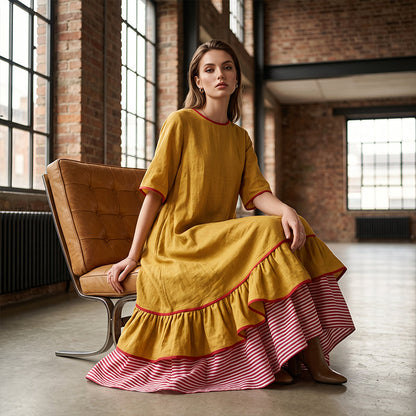 ✨👗Vestido maxi de verão com folhos em camadas para mulher