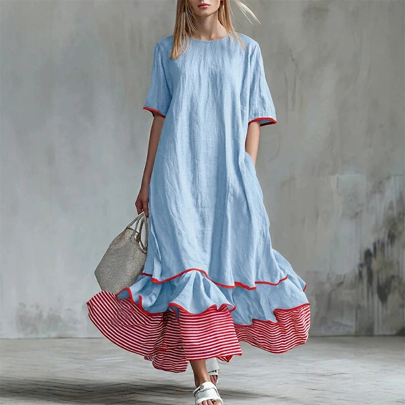 ✨👗Vestido maxi de verão com folhos em camadas para mulher