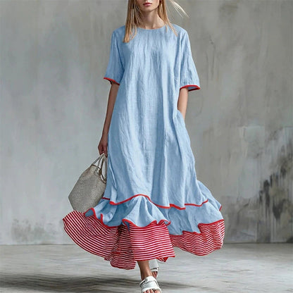 ✨👗Vestido maxi de verão com folhos em camadas para mulher