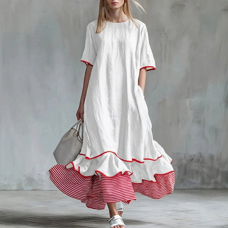 ✨👗Vestido maxi de verão com folhos em camadas para mulher