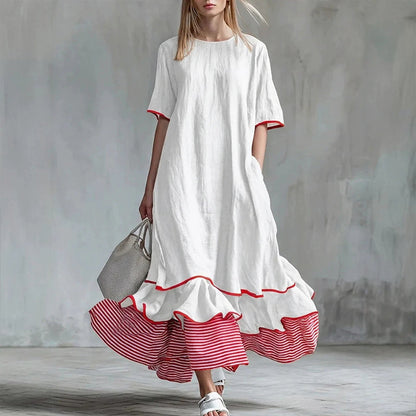 ✨👗Vestido maxi de verão com folhos em camadas para mulher