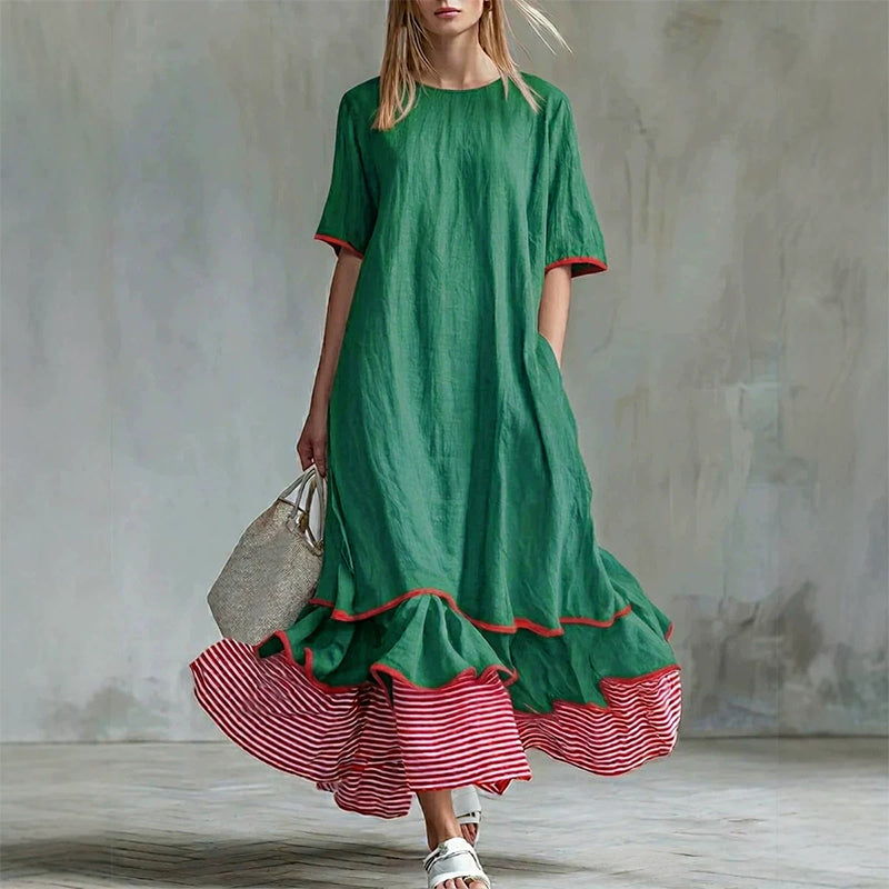 ✨👗Vestido maxi de verão com folhos em camadas para mulher