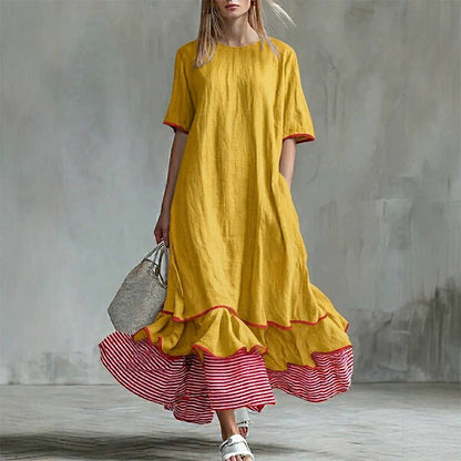 ✨👗Vestido maxi de verão com folhos em camadas para mulher