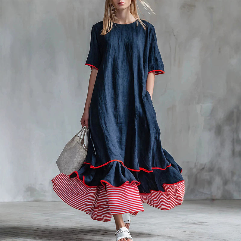 ✨👗Vestido maxi de verão com folhos em camadas para mulher