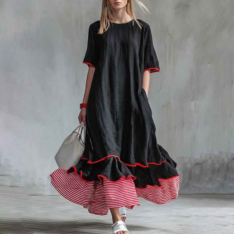 ✨👗Vestido maxi de verão com folhos em camadas para mulher