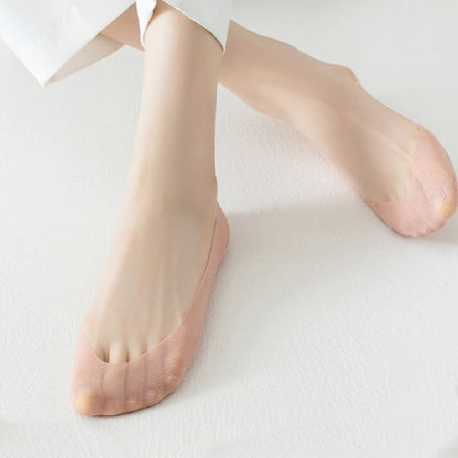 Meias de senhora tipo sapatilha, de corte baixo, em tela transparente e ultra-invisíveis
