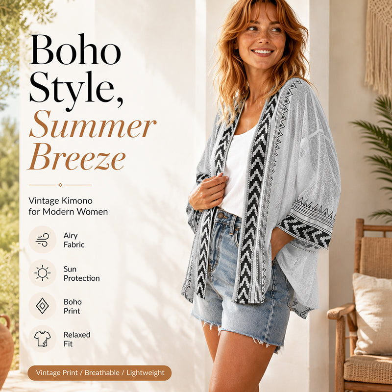 Casaco de malha feminino com estampado geométrico retro e proteção solar