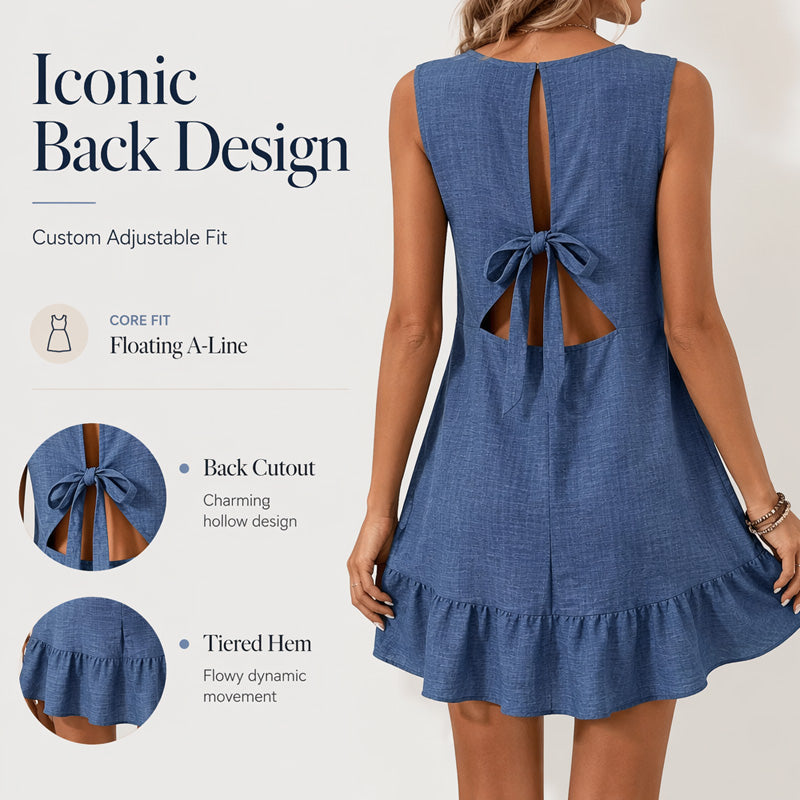 👗Vestido mini casual sem mangas com bainha com folhos para mulher💙