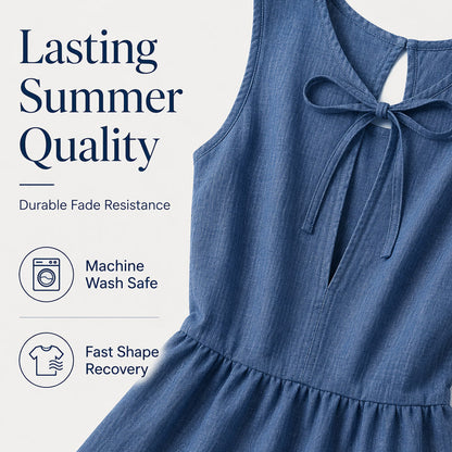👗Vestido mini casual sem mangas com bainha com folhos para mulher💙