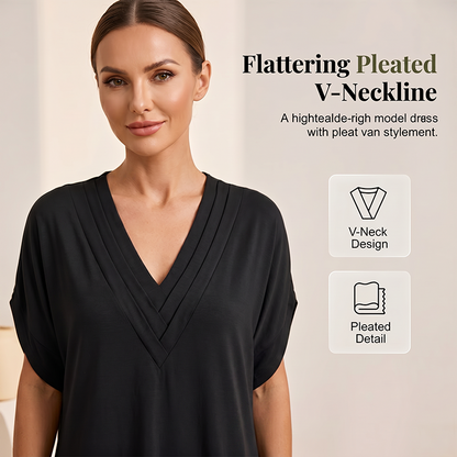 ✨👗Vestido de verão feminino com decote em V e mangas em forma de asa de morcego