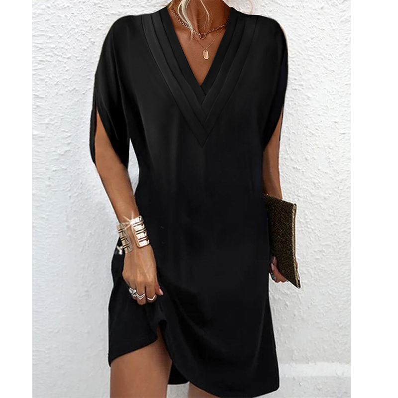 ✨👗Vestido de verão feminino com decote em V e mangas em forma de asa de morcego