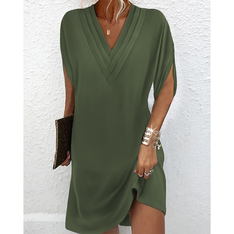 ✨👗Vestido de verão feminino com decote em V e mangas em forma de asa de morcego
