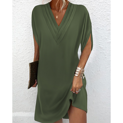 ✨👗Vestido de verão feminino com decote em V e mangas em forma de asa de morcego