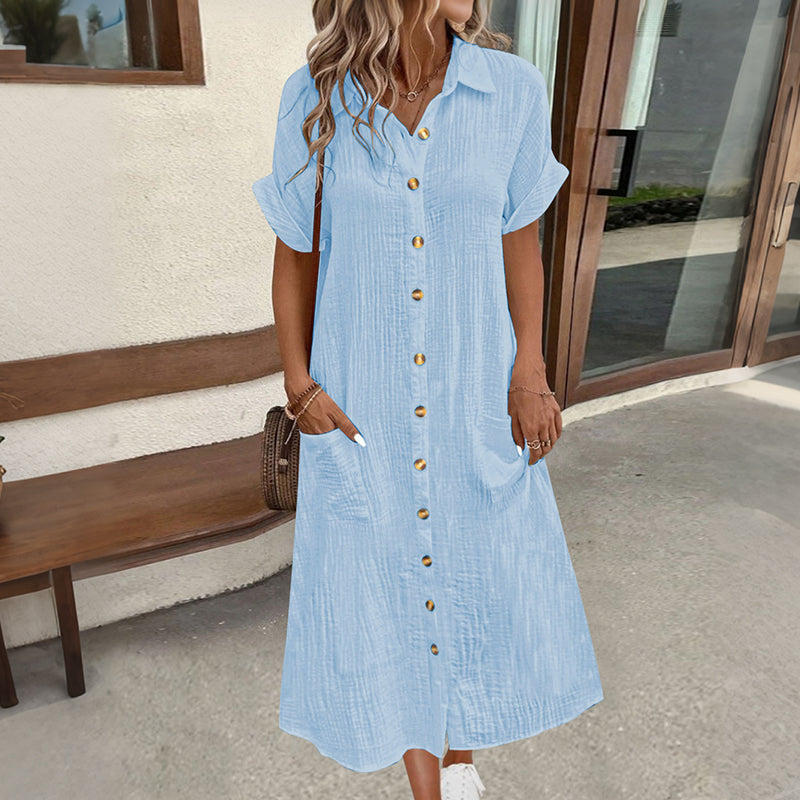 ✨👗Vestido-camisa de manga curta para mulher