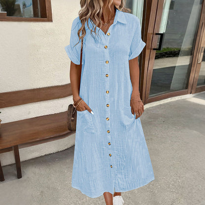 ✨👗Vestido-camisa de manga curta para mulher