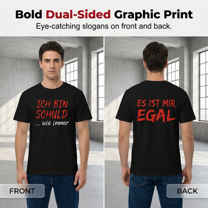 T-shirt preta masculina com slogan engraçado em alemão – Camisola casual de manga curta e gola redonda