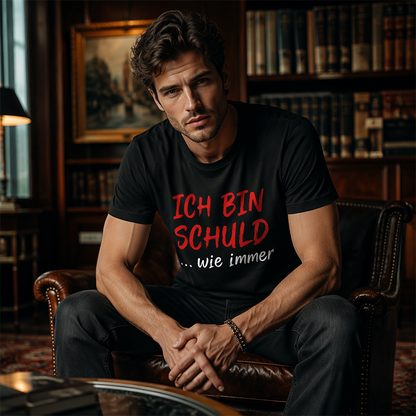 T-shirt preta masculina com slogan engraçado em alemão – Camisola casual de manga curta e gola redonda