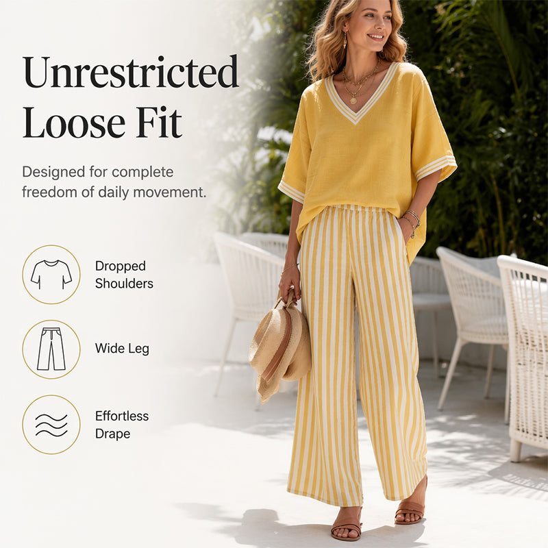 ✨💃Conjunto casual de duas peças às riscas para mulher
