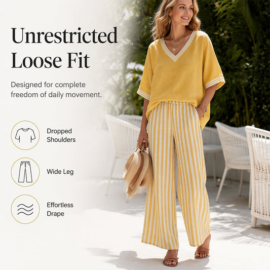 ✨💃Conjunto casual de duas peças às riscas para mulher