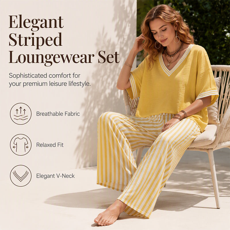 ✨💃Conjunto casual de duas peças às riscas para mulher