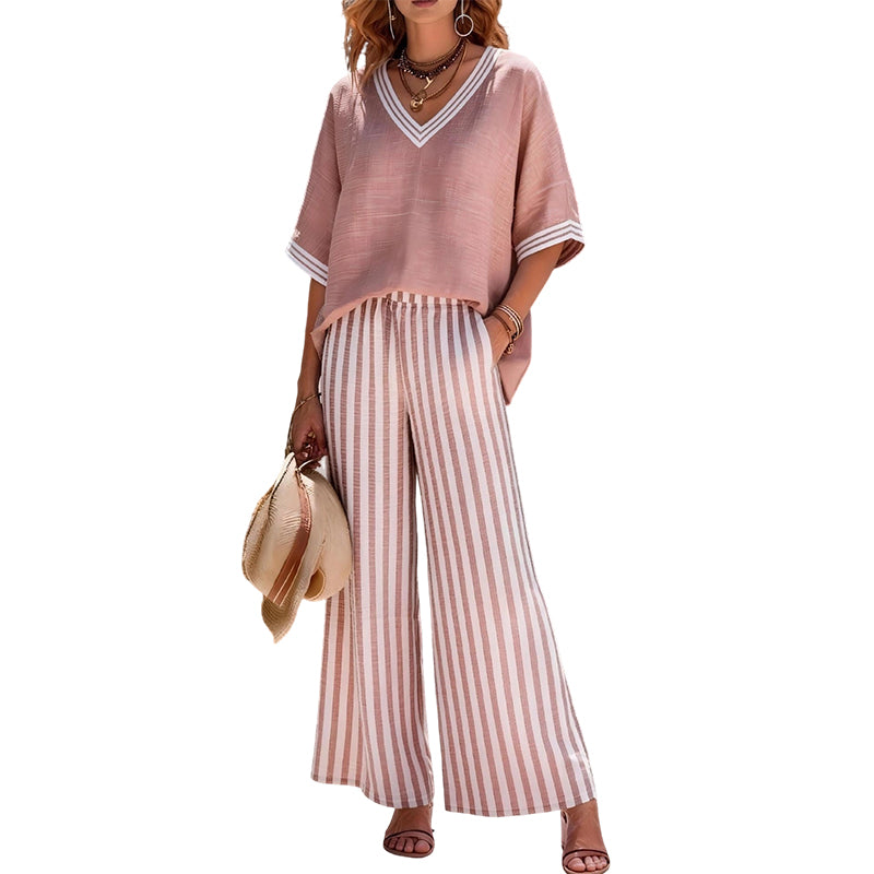 ✨💃Conjunto casual de duas peças às riscas para mulher
