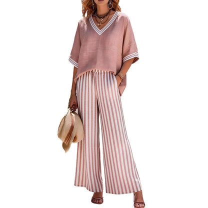 ✨💃Conjunto casual de duas peças às riscas para mulher