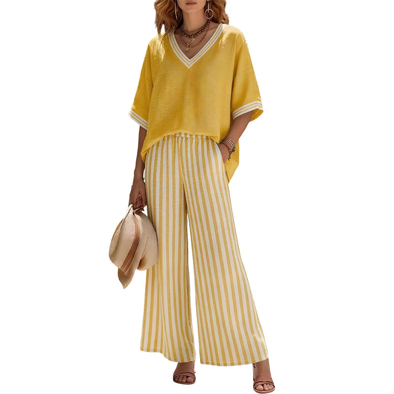 ✨💃Conjunto casual de duas peças às riscas para mulher