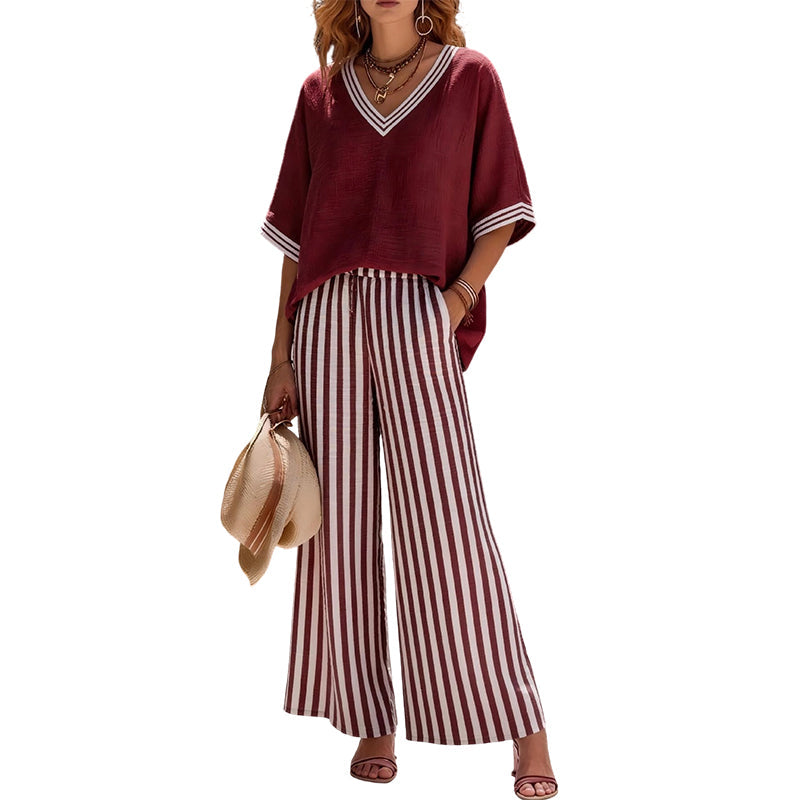 ✨💃Conjunto casual de duas peças às riscas para mulher